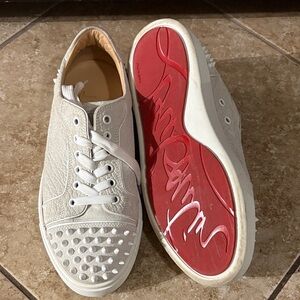 Christian Louboutin Grey Suede Vieira Spike Lace Up Sneakers